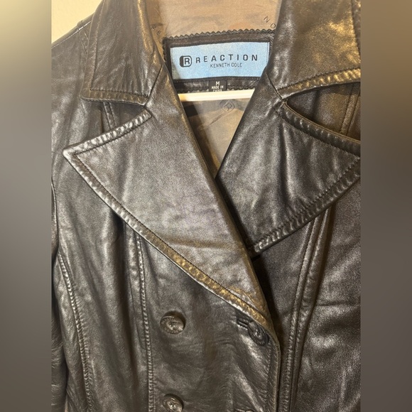 Reaction by Kenneth Cole Women's Y2K Black Leather Blazer Jacket Size M - Picture 4 of 10